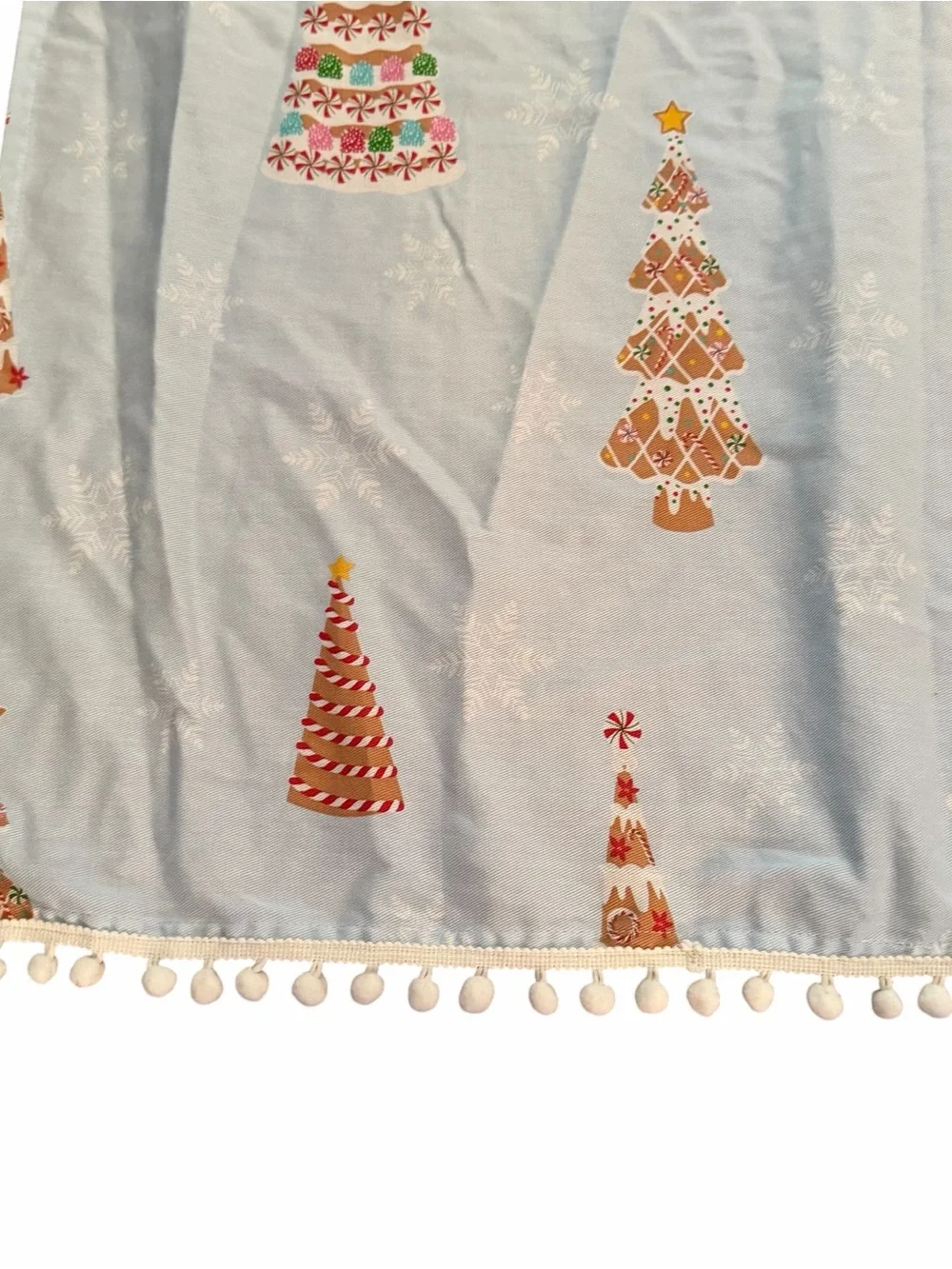 Cupcakes & Cashmere Blue Christmas Trees Fabric Shower Curtain Pom Poms 72x72